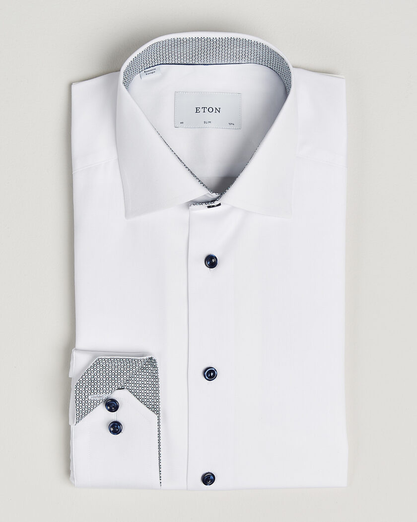Eton Slim Fit Signature Twill Contrast Shirt White – Valkoinen