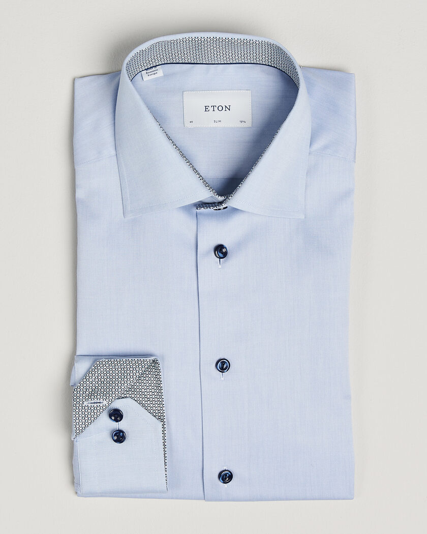 Eton Slim Fit Signature Twill Contrast Shirt Light Blue – Sininen
