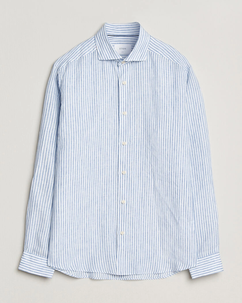 Eton Casual Fit Striped Linen Shirt Light Blue – Sininen
