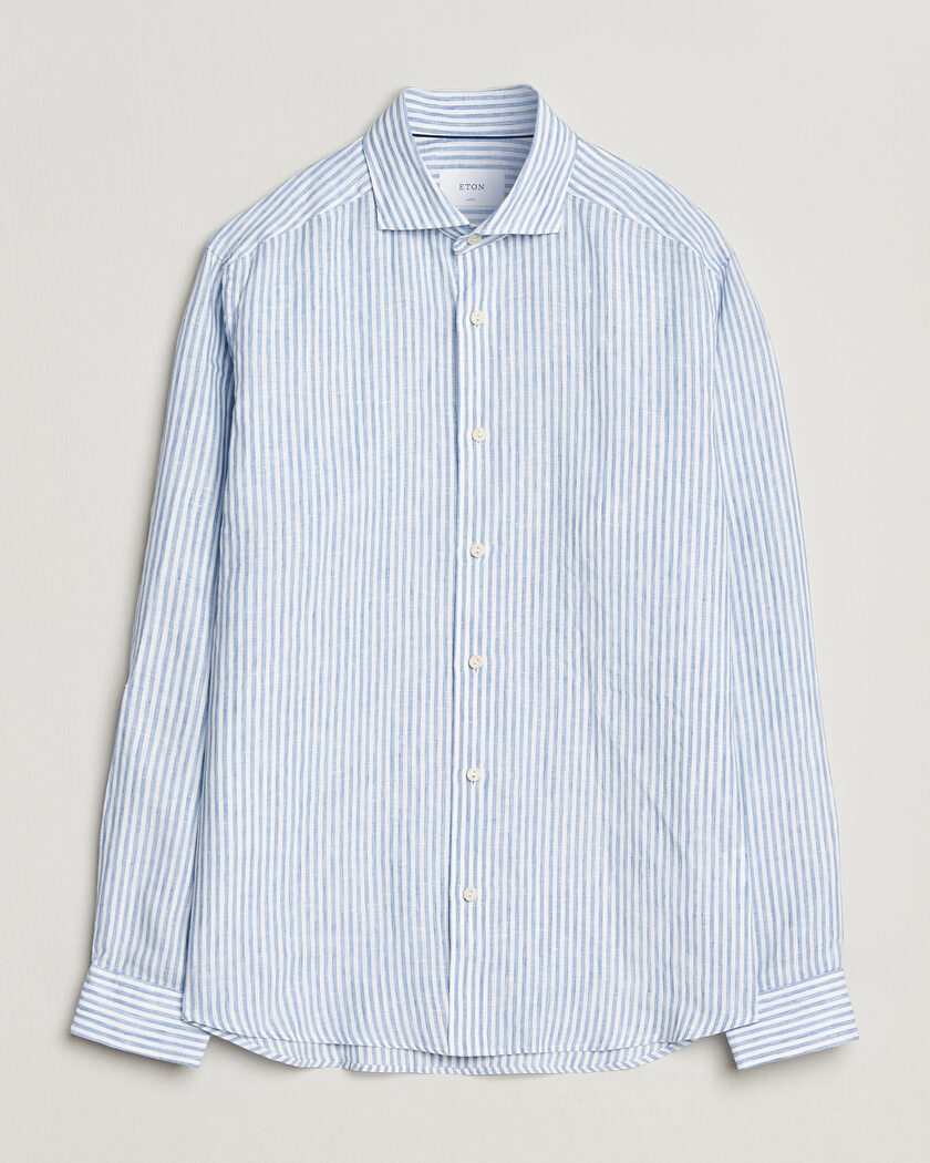 Eton Casual Fit Striped Linen Shirt Light Blue – Sininen