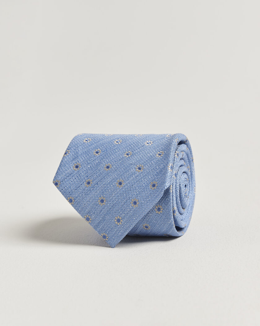 Eton Floral Linen Silk Tie Light Blue – Sininen