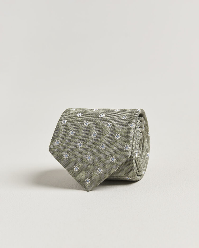Eton Floral Linen Silk Tie Light Green – Vihreä