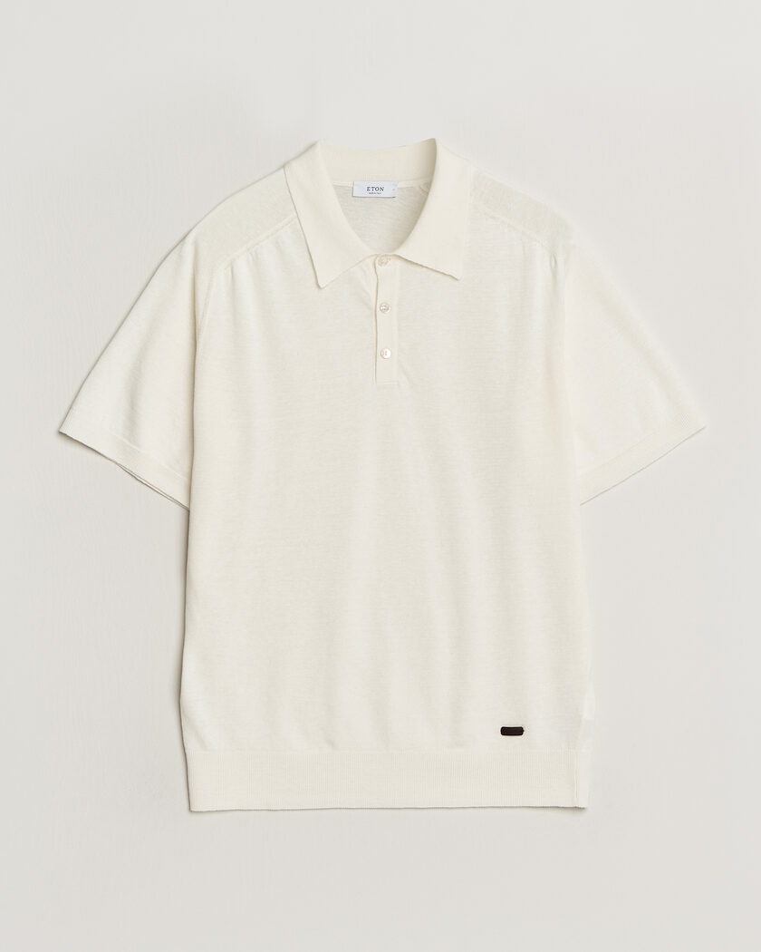 Eton Cotton Linen Fine Knit Polo White – Valkoinen