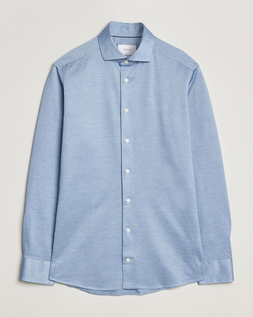 Eton Filo di Scozia Knitted Shirt Light Blue – Sininen