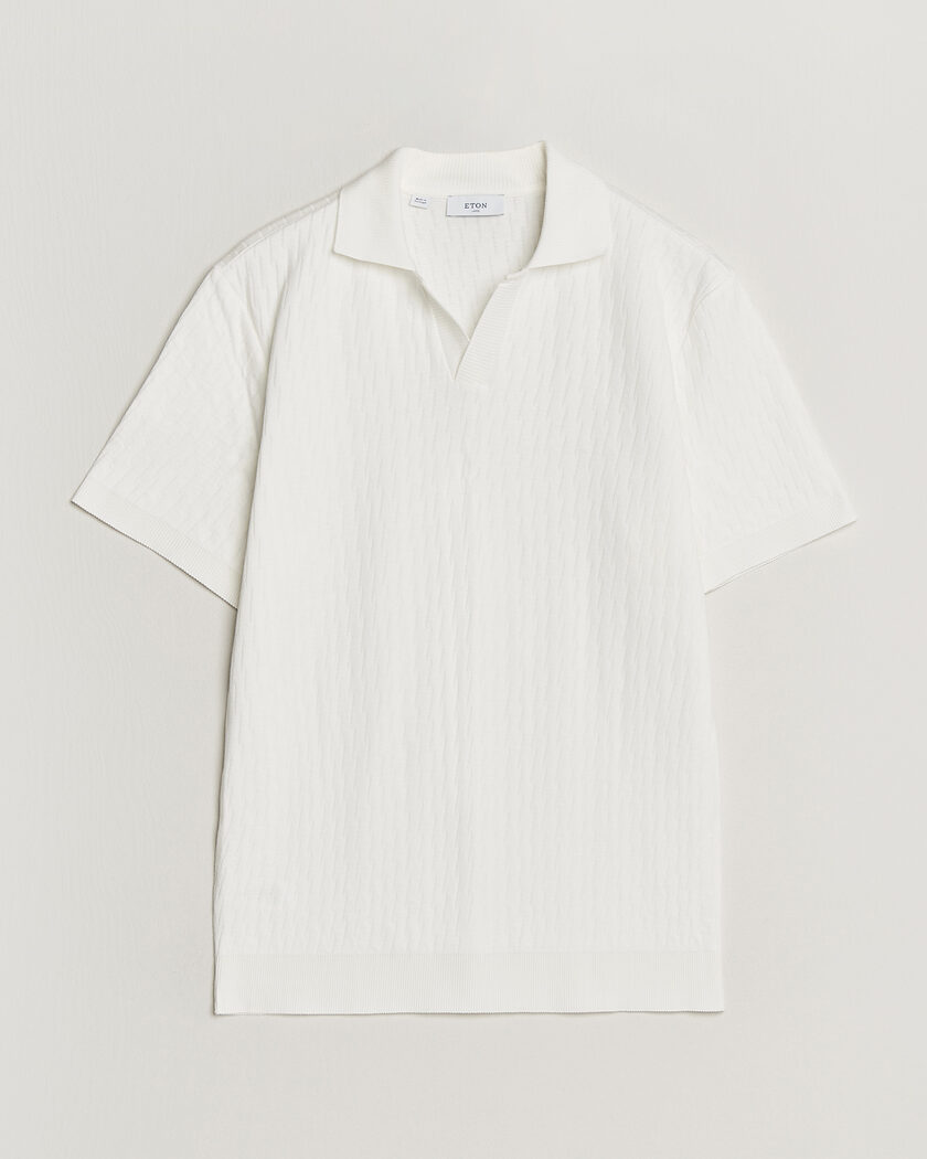 Eton Open Collar Jacquard Polo Off White – Valkoinen