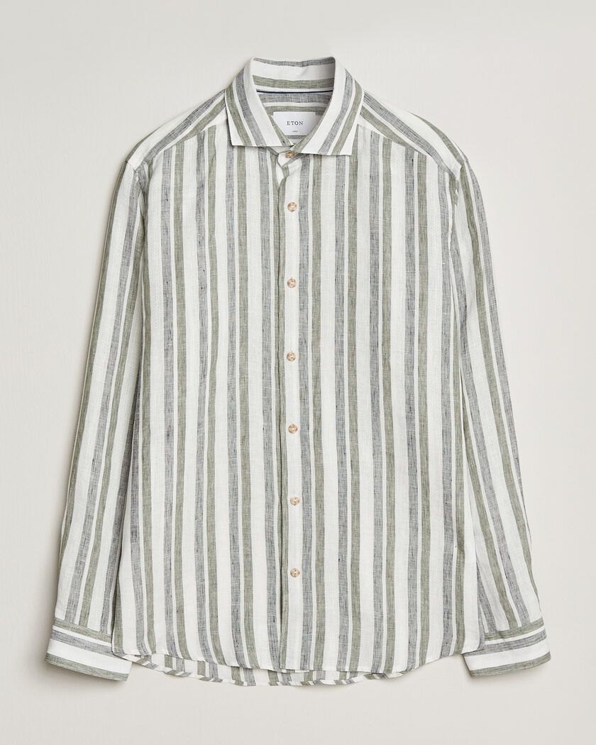 Eton Casual Fit Striped Linen Shirt Dark Green – Vihreä