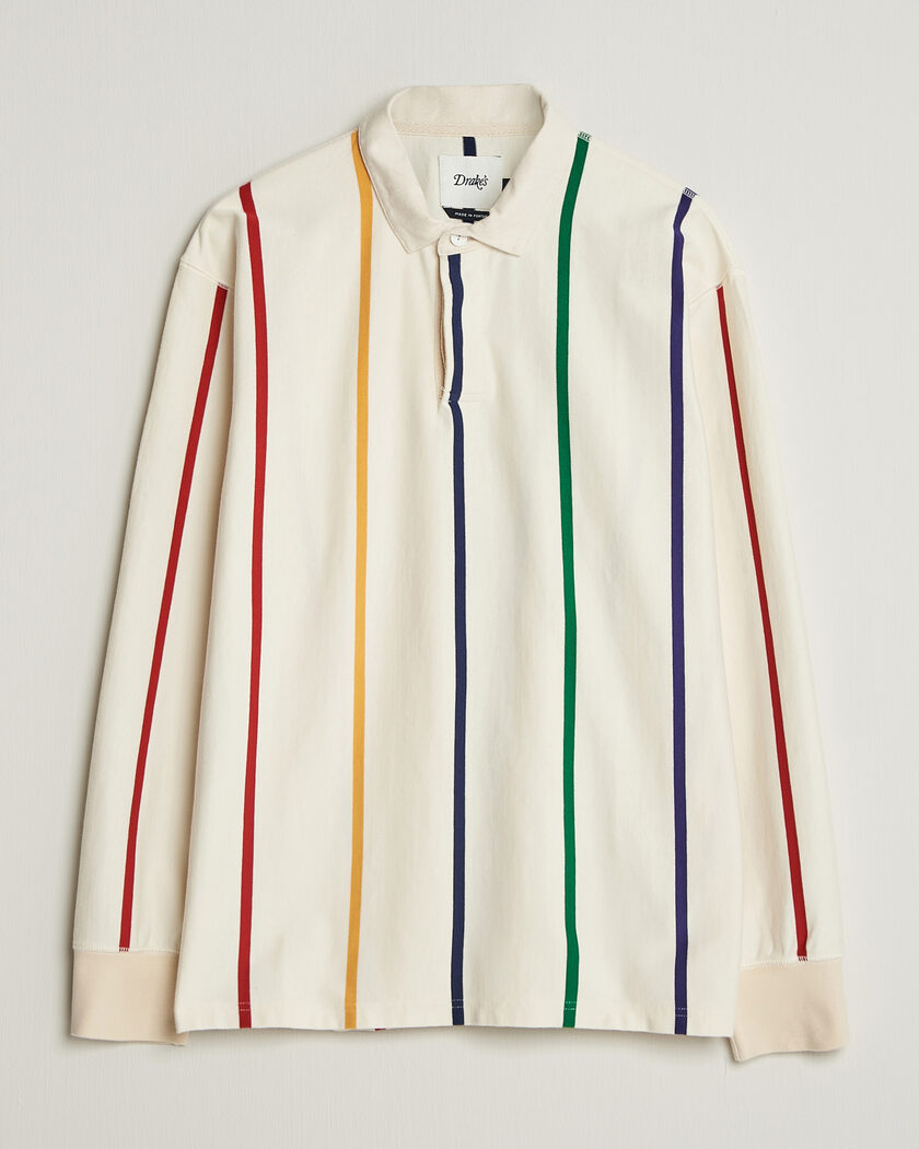 Drake's Colourful Vertical Stripe Rugby White – Valkoinen