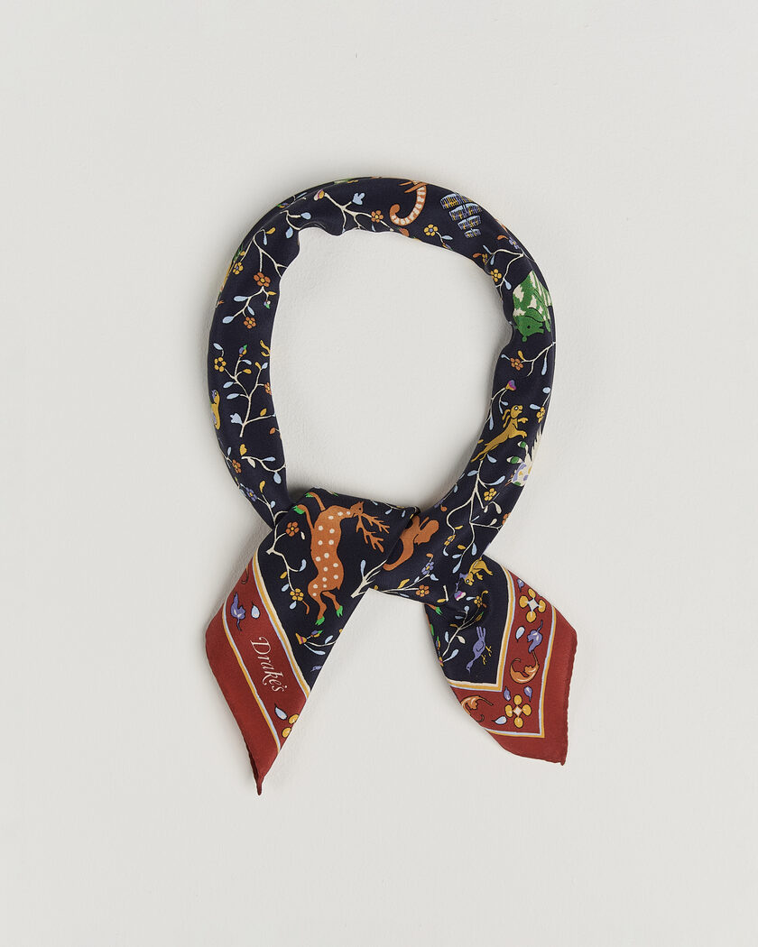 Drake's Animals And Flowers Print Crepe Silk Bandana Navy – Sininen