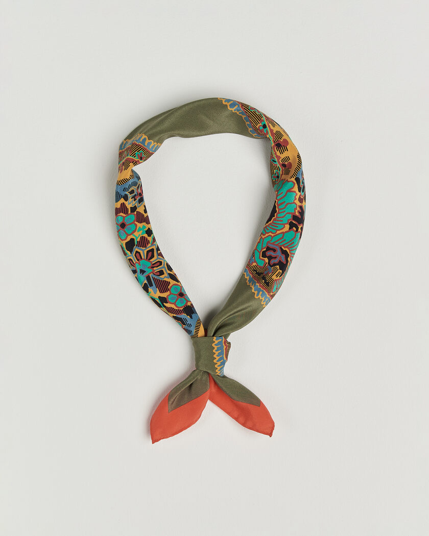 Drake's Paisley Print Crepe Silk Bandana Olive – Vihreä