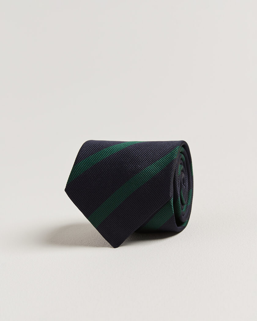 Drake's Bar Stripe Reppe Silk Tie Navy/Green – Sininen