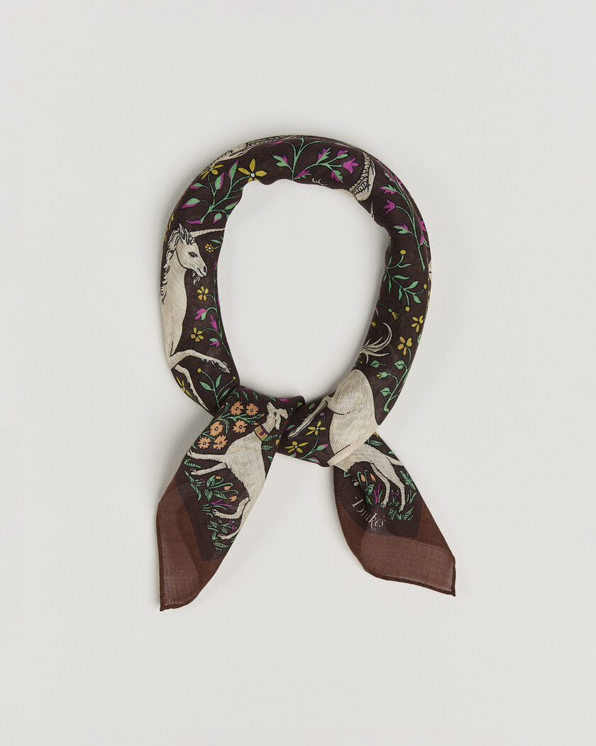 Drake's Unicorn Print Wool/Silk Bandana Brown – Ruskea