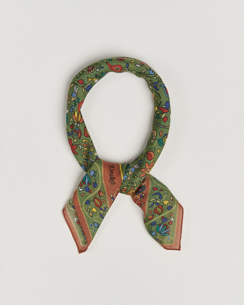 Drake's Tiger Garden Wool/Silk Bandana Green – Vihreä