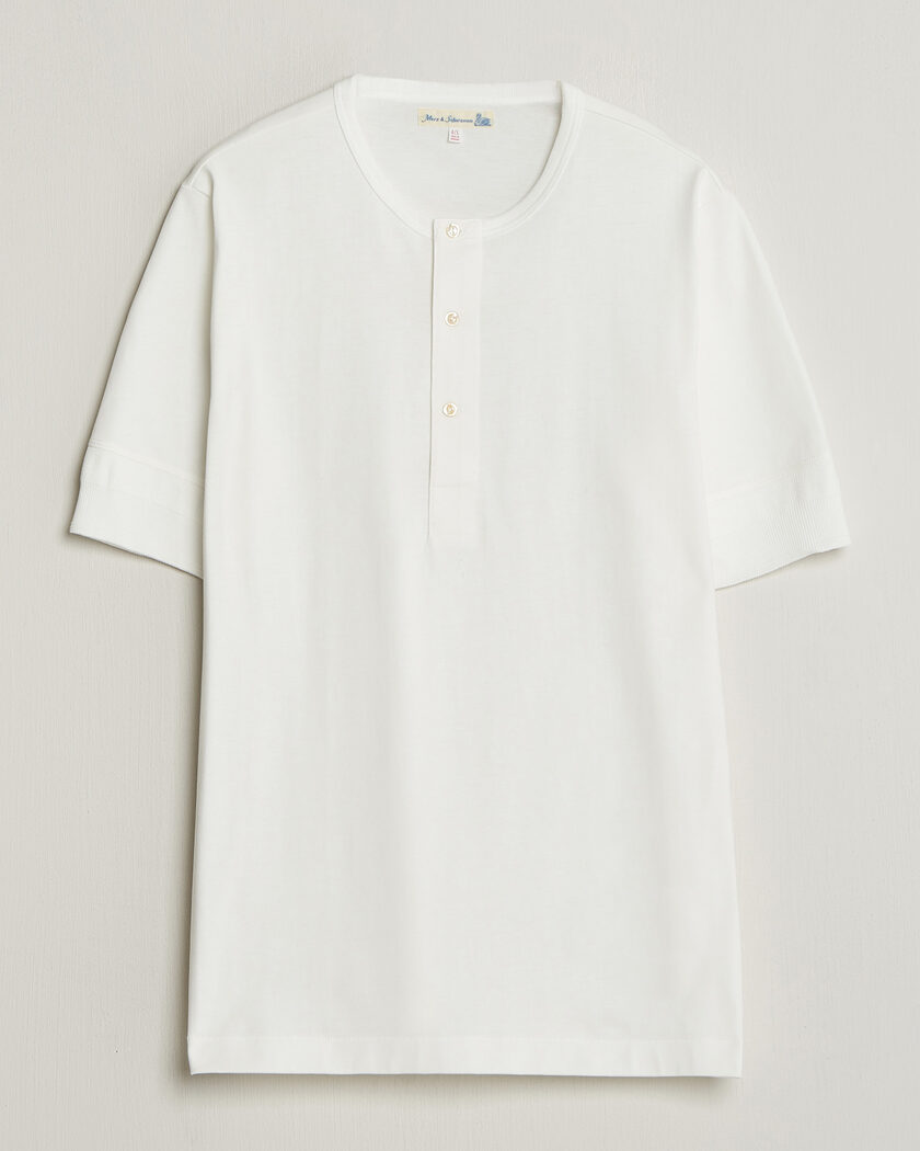Merz b. Schwanen Classic Organic Cotton Short Sleeve Henley White – Valkoinen