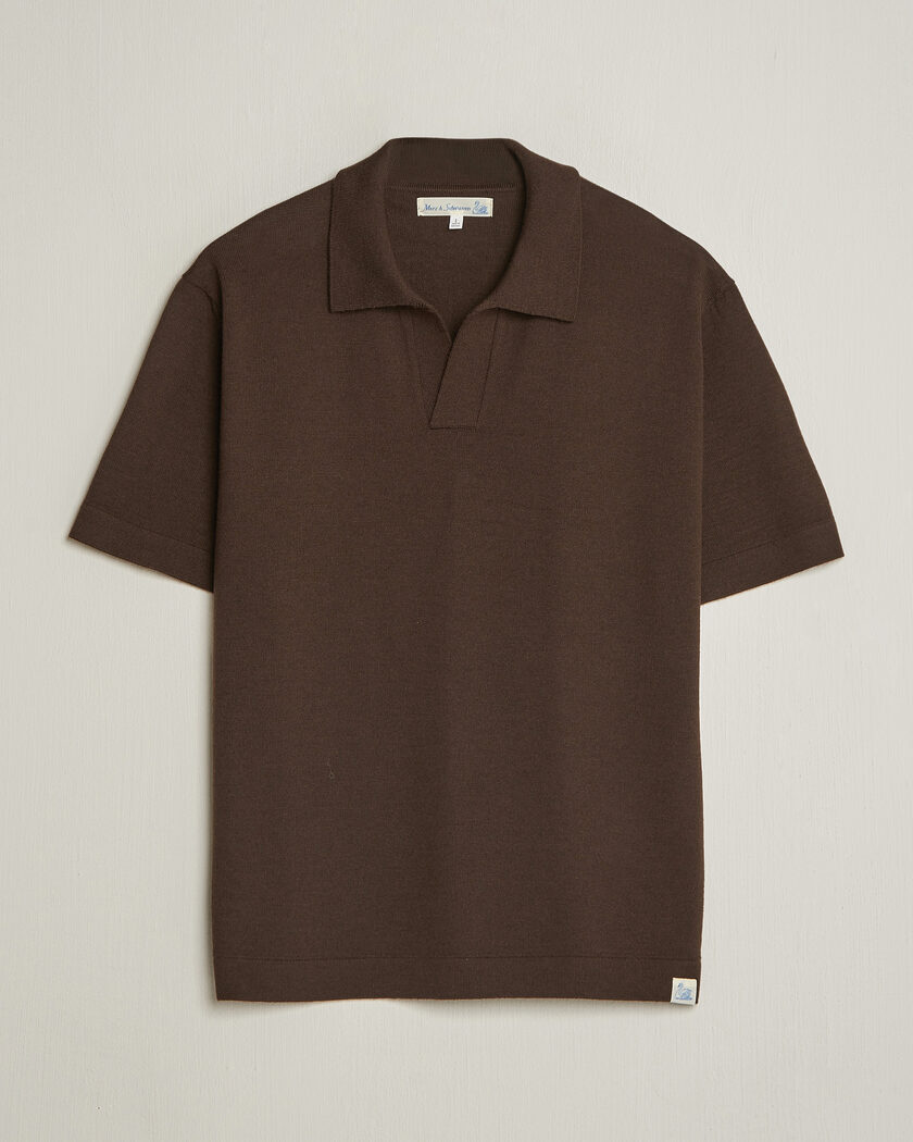 Merz b. Schwanen Relaxed Fit Merino Knitted Polo Coffee – Ruskea