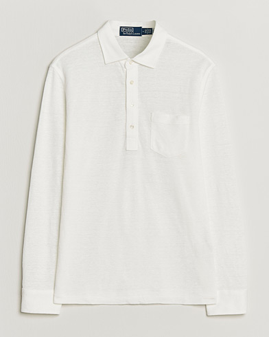 Polo Ralph Lauren Long Sleeve Linen Polo Deckwash White – Valkoinen