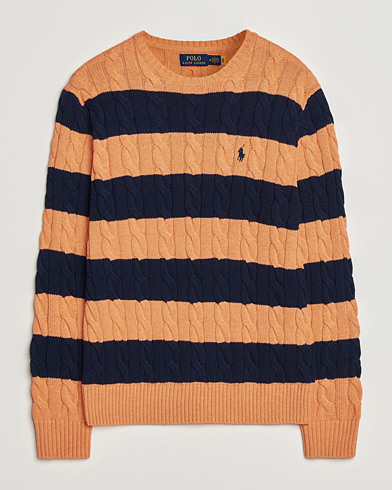 Polo Ralph Lauren Striped Cotton Cable Sweater Orange Navy Combo – Monivärinen