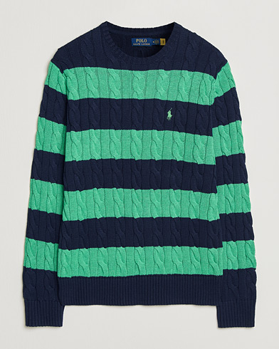 Polo Ralph Lauren Striped Cotton Cable Sweater Navy Green Combo – Monivärinen