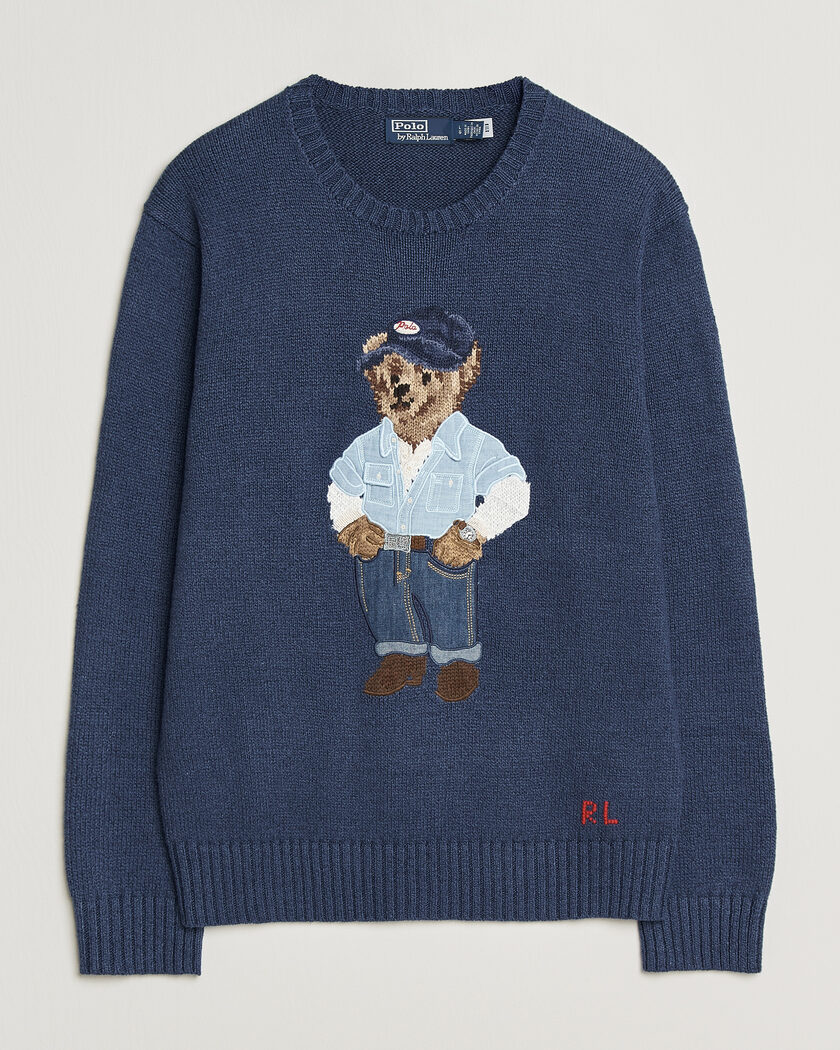 Polo Ralph Lauren Cotton Linen Bear Sweater Light Navy – Sininen