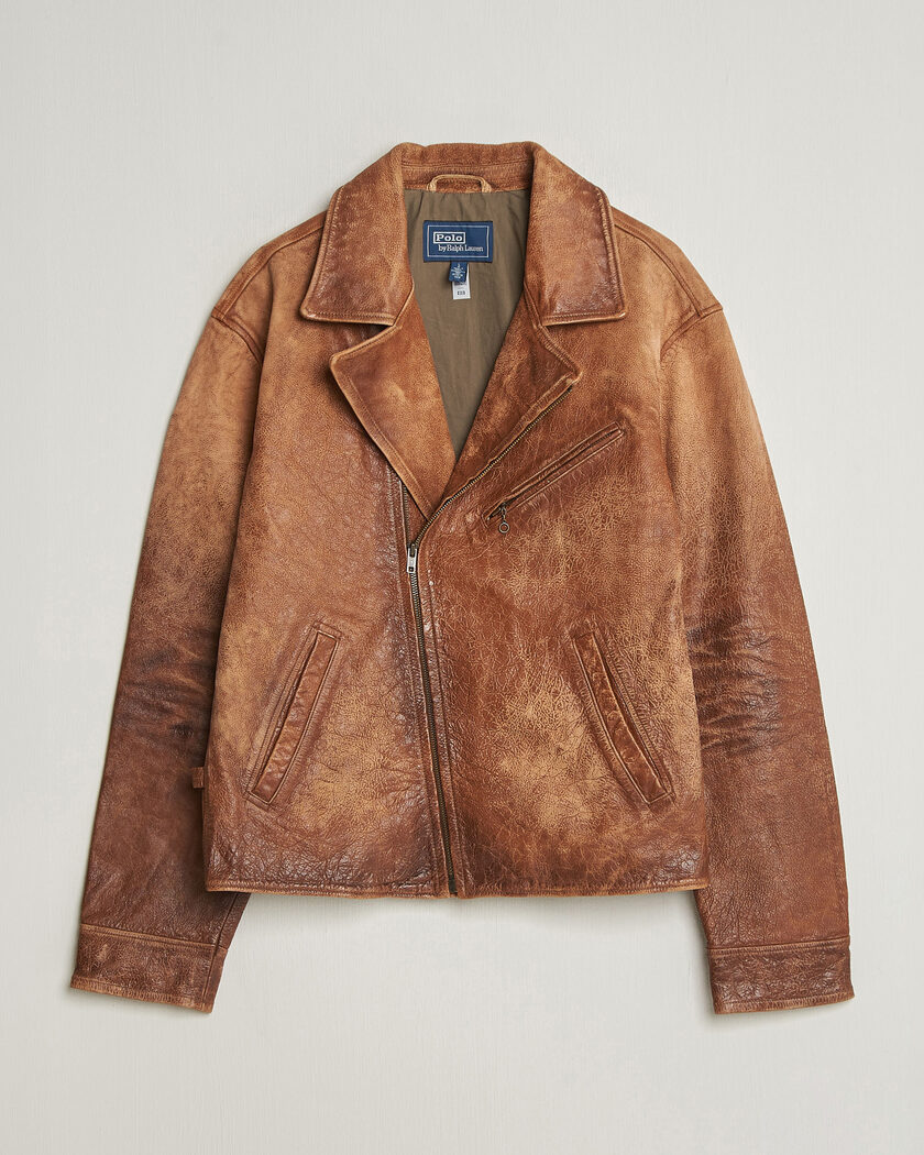 Polo Ralph Lauren Cow Leather Moto Jacket Brown – Ruskea