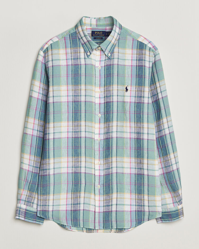 Polo Ralph Lauren Custom Fit Check Linen Shirt Green/Blue/White – Monivärinen
