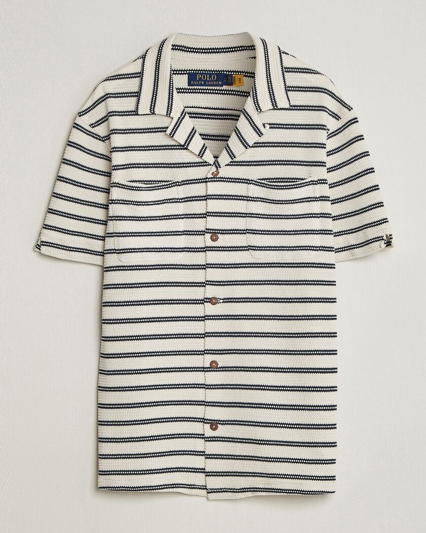 Polo Ralph Lauren Knitted Camp Shirt Pale Cream/Newport Navy – Sininen