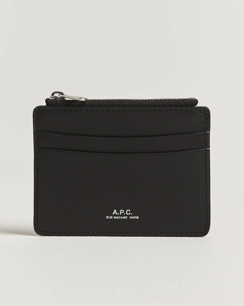 A.P.C. Zip Calf Leather Card Holder Black – Musta