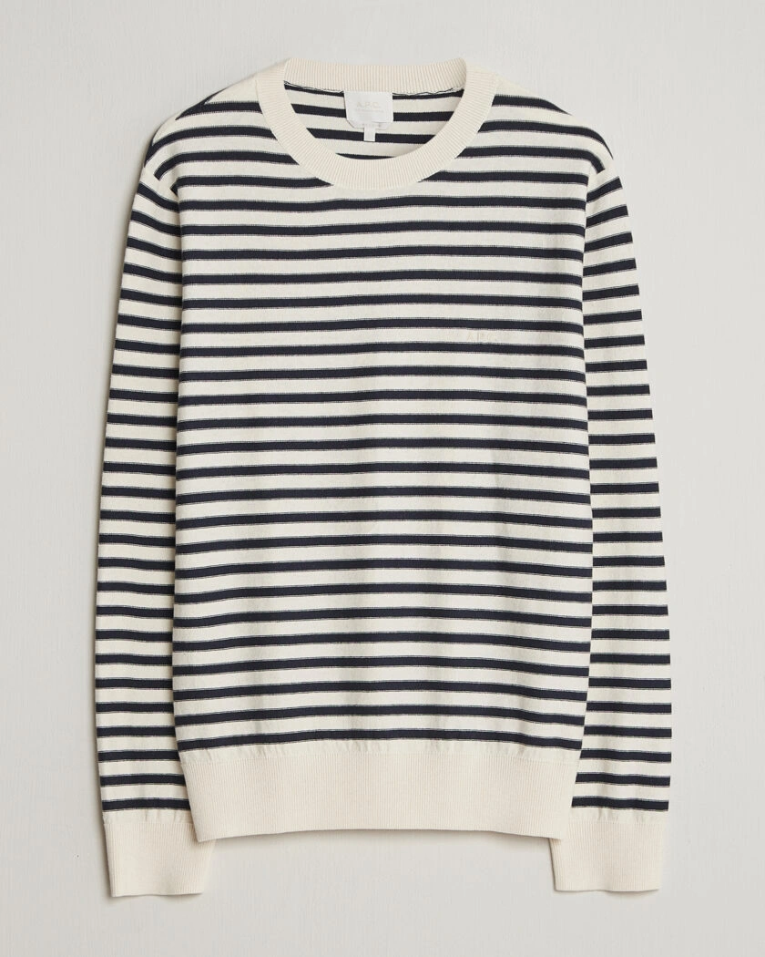 A.P.C. Paul Striped Knitted Sweater Ecru/Dark Navy – Sininen