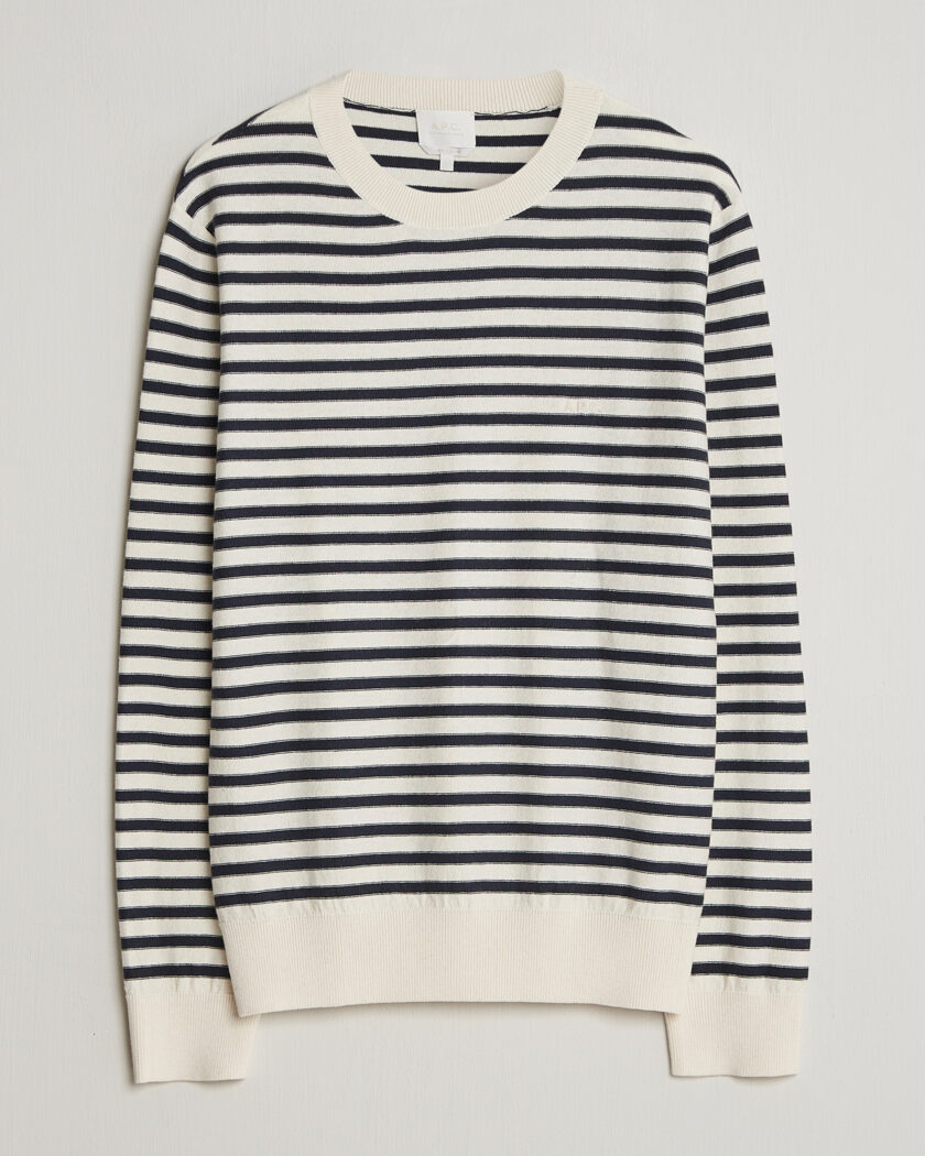 A.P.C. Paul Striped Knitted Sweater Ecru/Dark Navy – Sininen