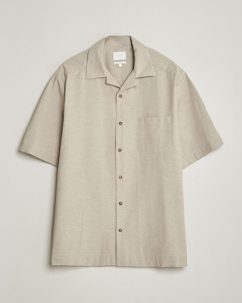 A.P.C. Jude Cotton/Linen Short Sleeve Shirt Sage Green – Vihreä
