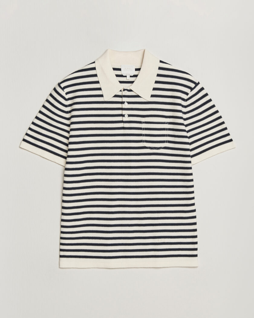 A.P.C. Eliot Cotton/Cashmere Knitted Polo Ecru/Navy – Sininen