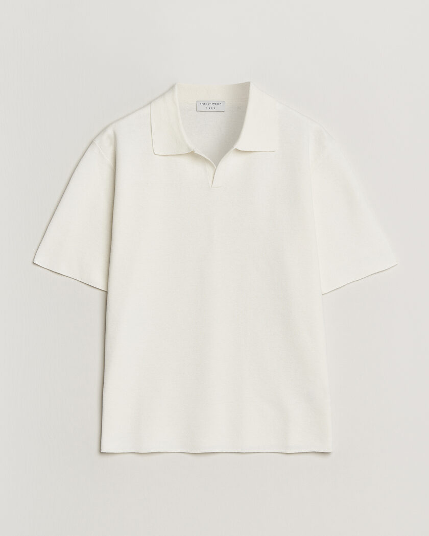 Tiger of Sweden Maelon Cotton/Linen Knitted Polo Pure White – Valkoinen