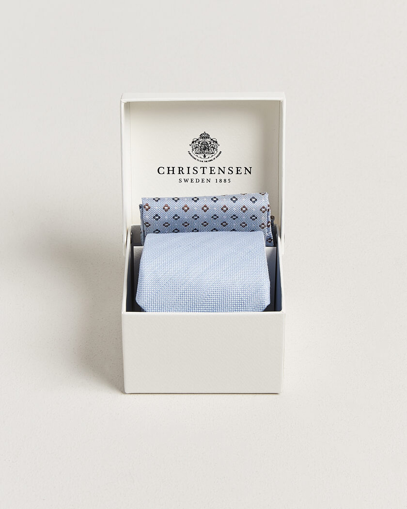 Amanda Christensen Box Set Printed Silk 8cm Tie With Pocket Square Blue – Sininen