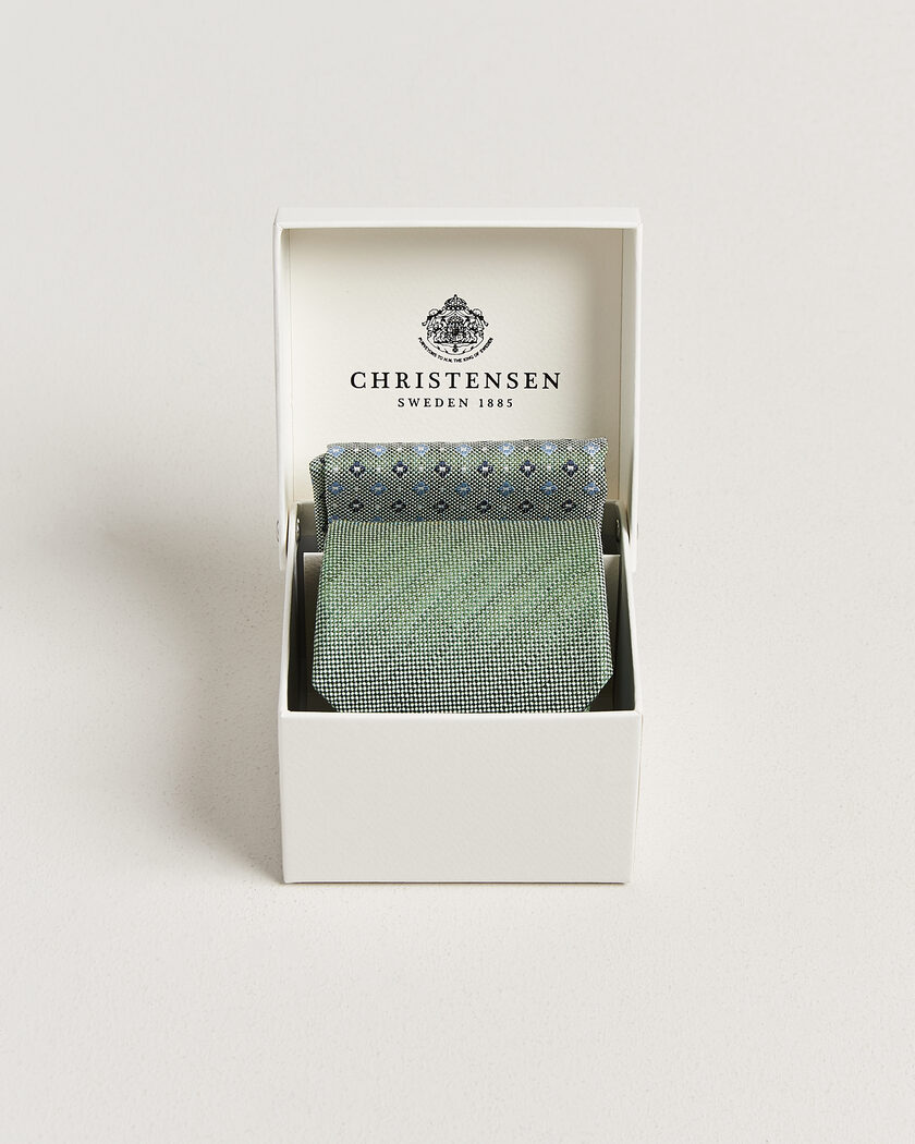Amanda Christensen Box Set Printed Silk 8cm Tie With Pocket Square Green – Vihreä
