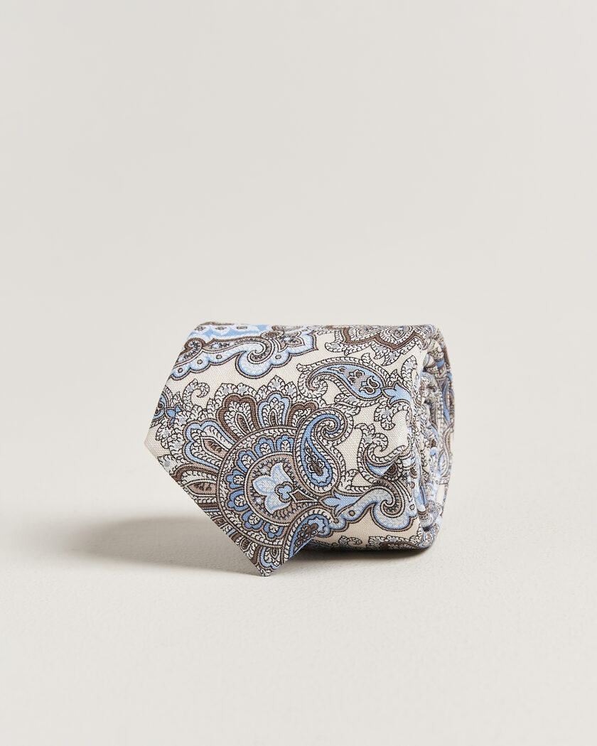 Amanda Christensen Linen 8cm Paisley Tie Cream – Valkoinen
