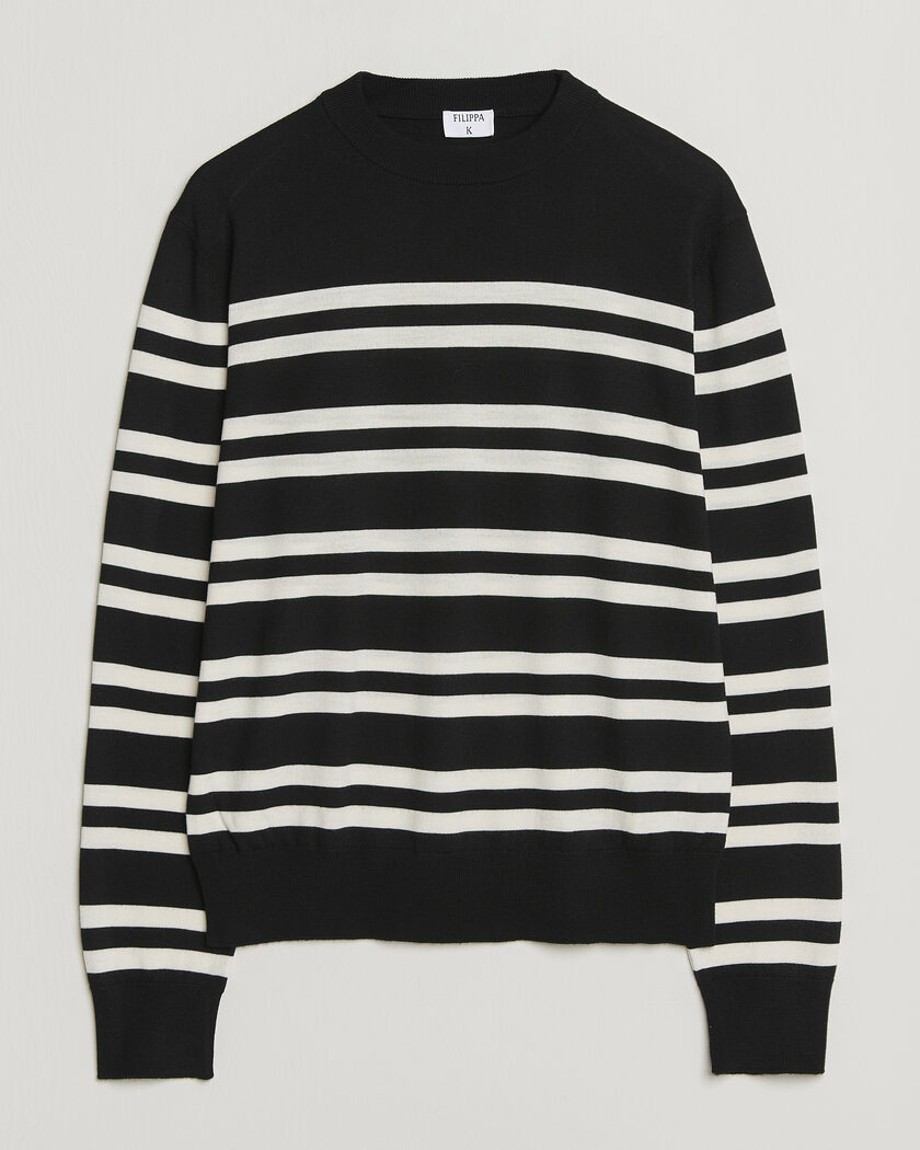 Filippa K Merino Knitted Striped Sweater Black/White – Musta