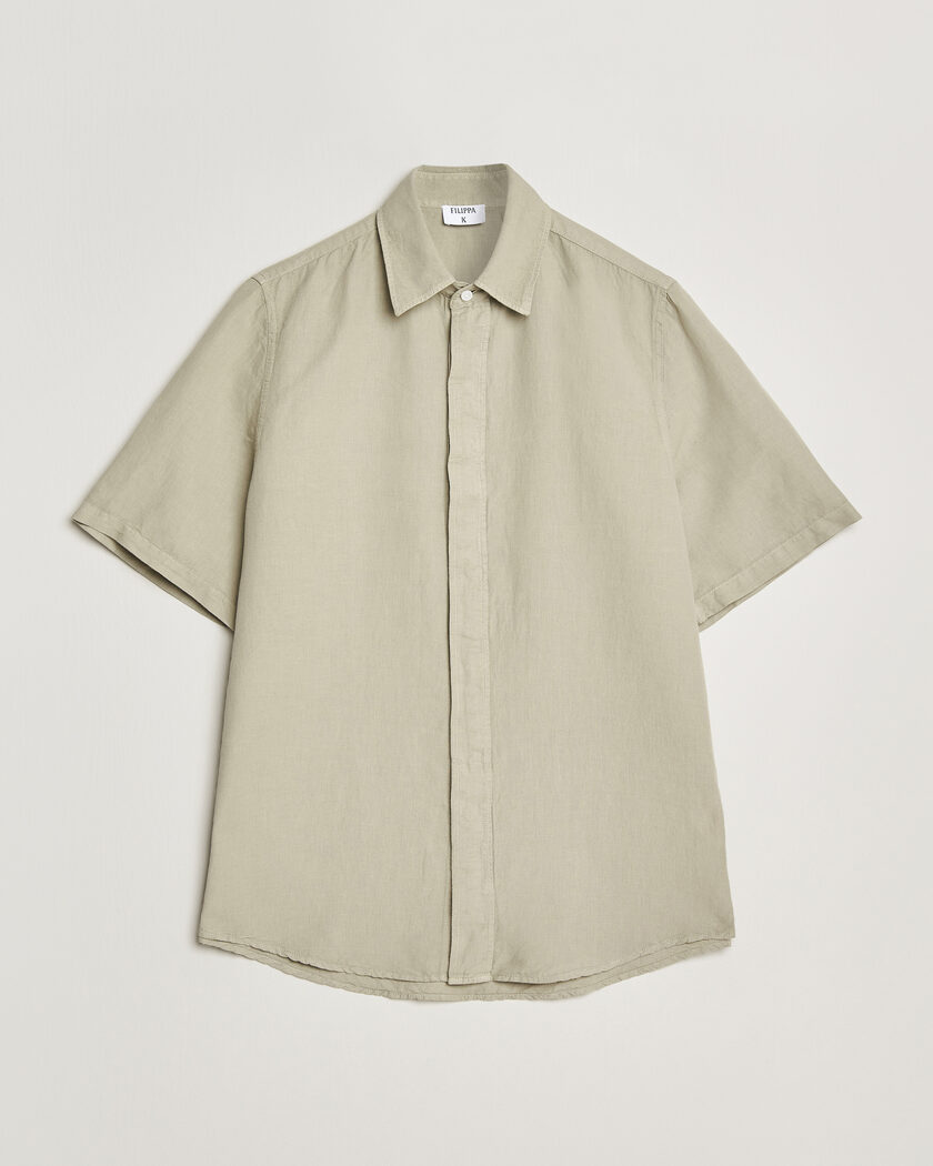 Filippa K Cotton/Linen Short Sleeve Shirt Light Green – Vihreä