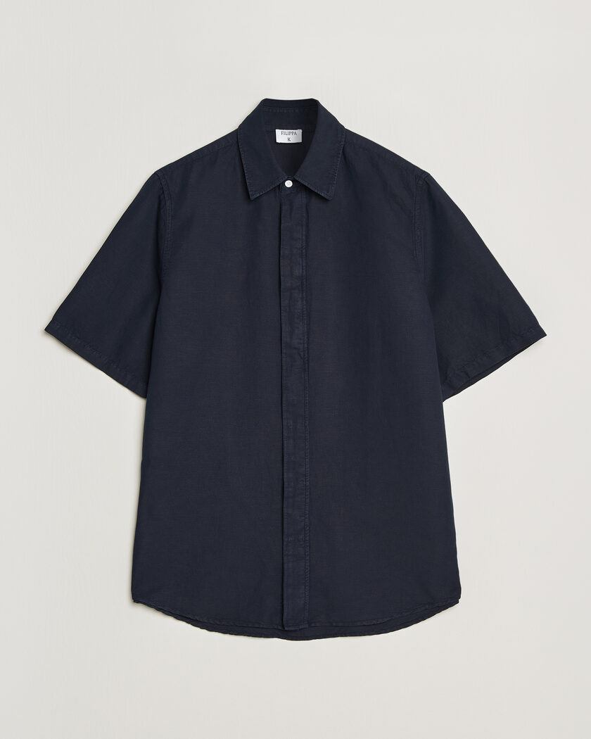 Filippa K Cotton/Linen Short Sleeve Shirt Navy – Sininen