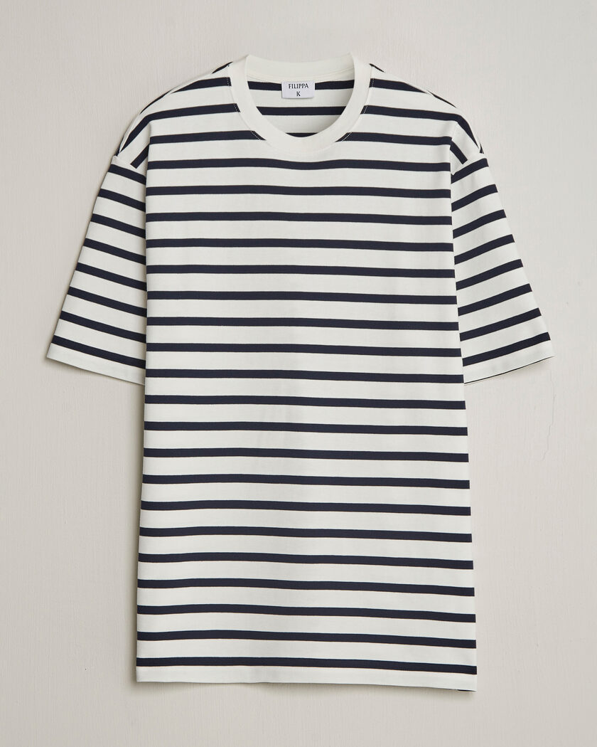 Filippa K Striped Crew Neck T-Shirt White/Navy – Valkoinen