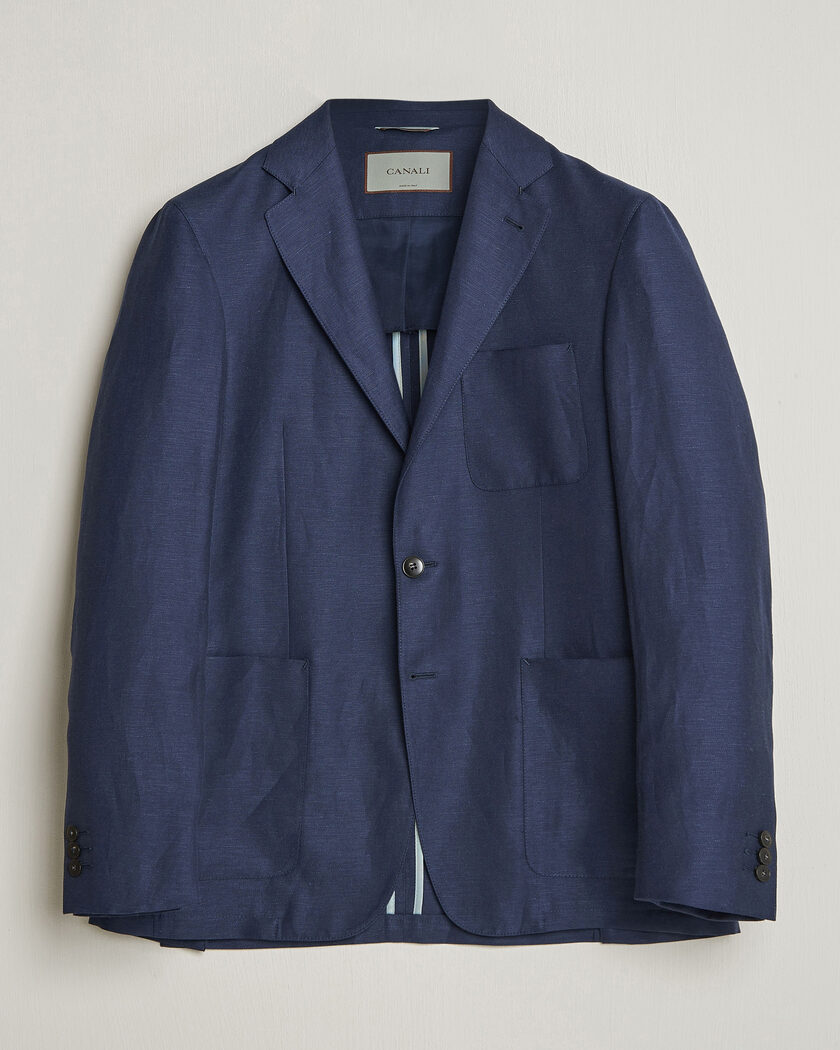 Canali Unconstructed Wool/Linen Blazer Dark Blue – Sininen