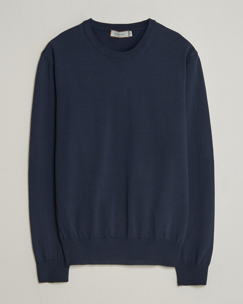 Canali Cotton Crew Neck Pullover Navy – Sininen