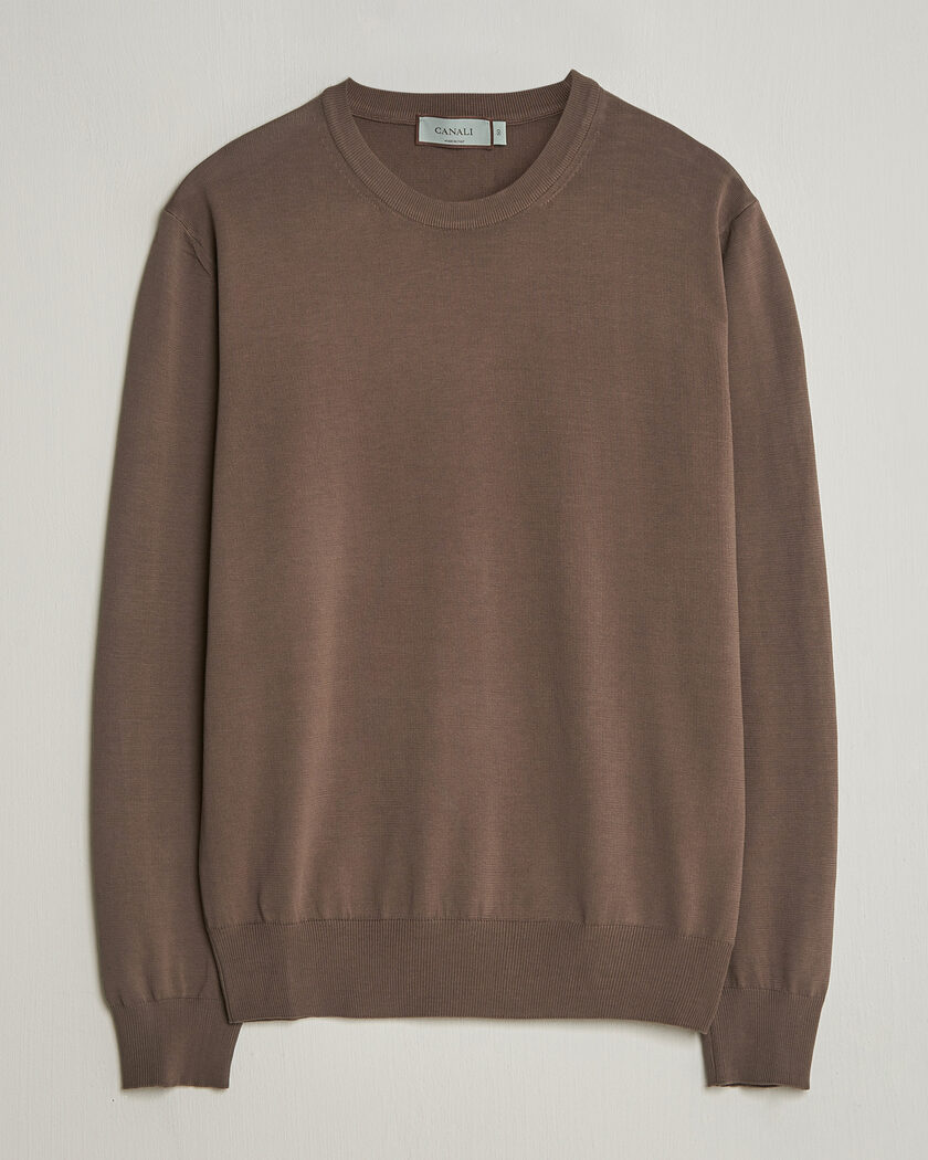 Canali Cotton Crew Neck Pullover Brown – Ruskea