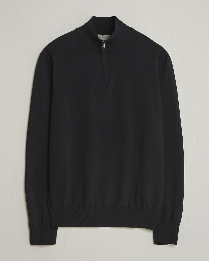 Canali Cotton Half Zip Black – Musta