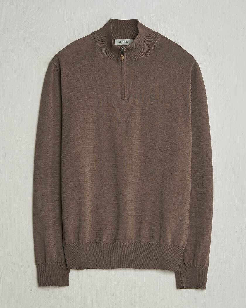 Canali Cotton Half Zip Brown – Ruskea