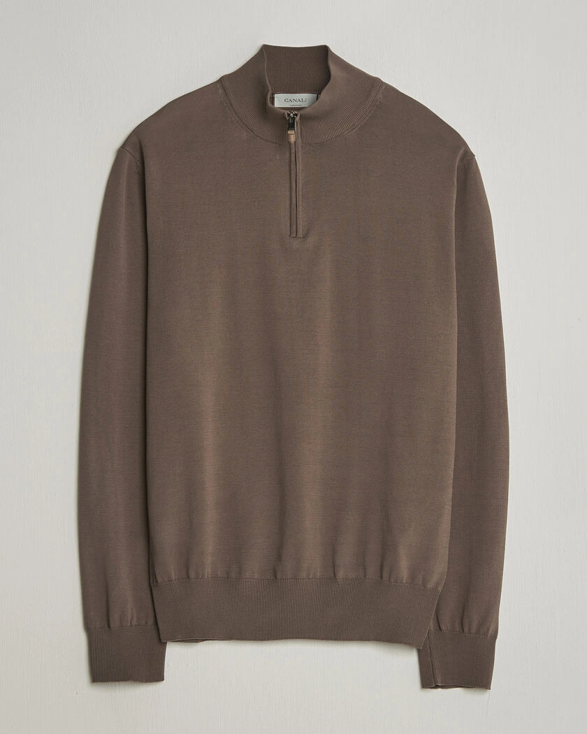 Canali Cotton Half Zip Brown – Ruskea