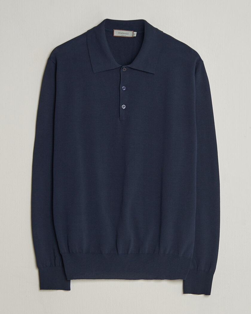 Canali Cotton Long Sleeve Polo Navy – Sininen