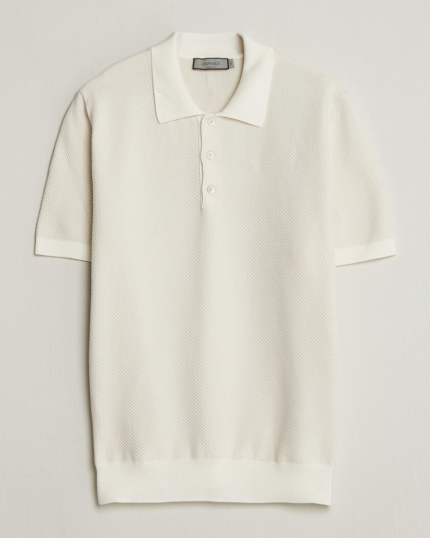 Canali Textured Knit Short Sleeve Polo Off White – Valkoinen