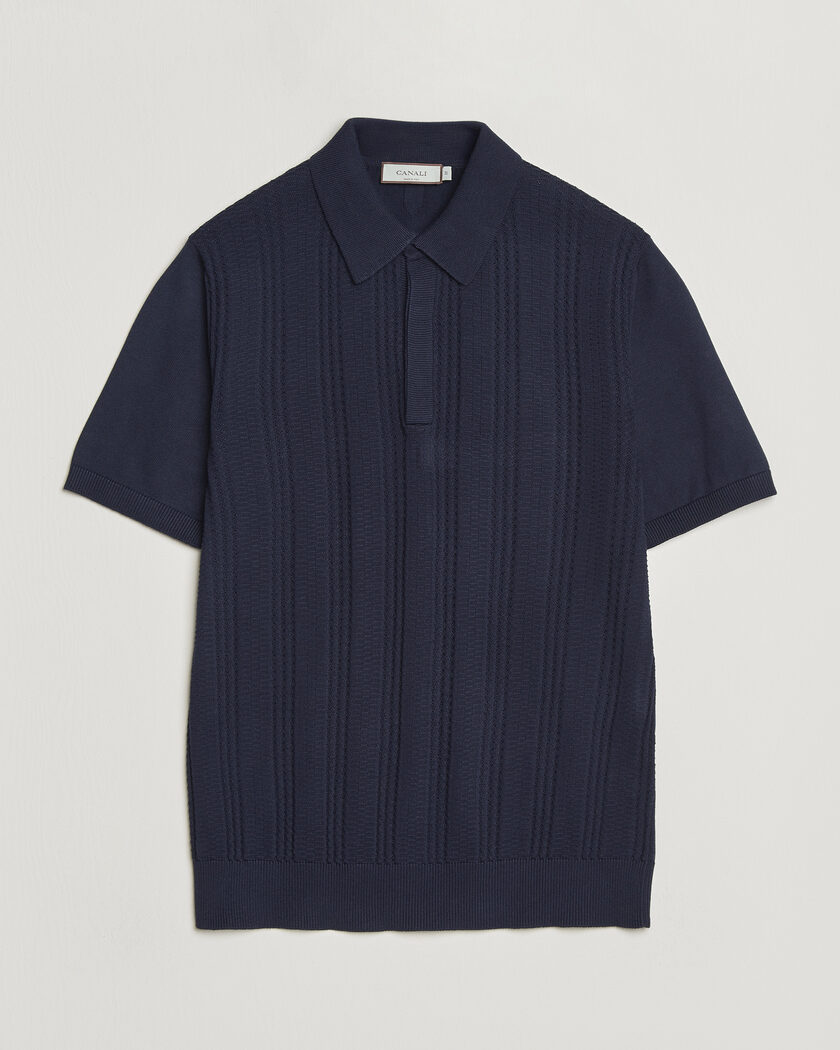 Canali Jacquard Short Sleeve Polo Navy – Sininen
