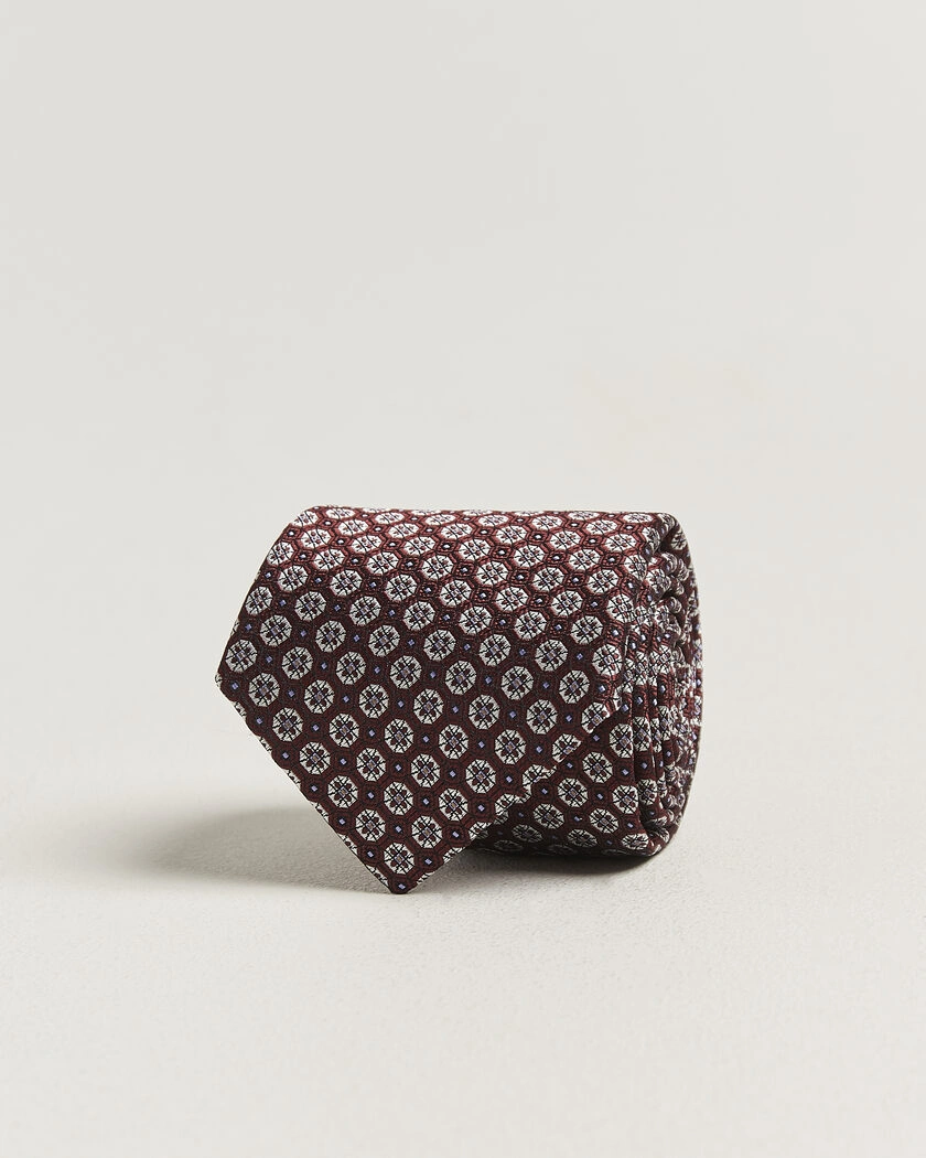 Canali Jacquard Flower Silk Tie Burgundy – Punainen