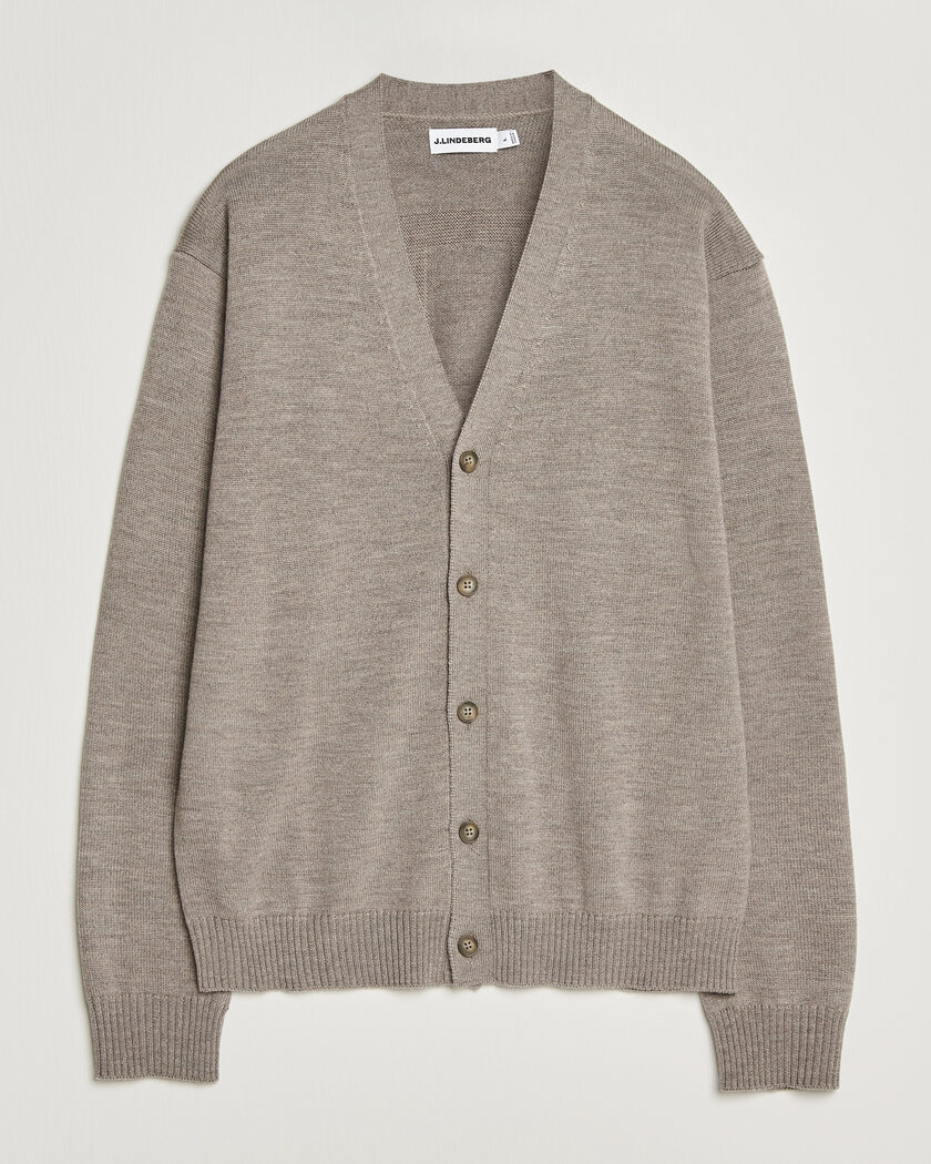 J.Lindeberg Jared Merino Cardigan Brindle Melange – Ruskea