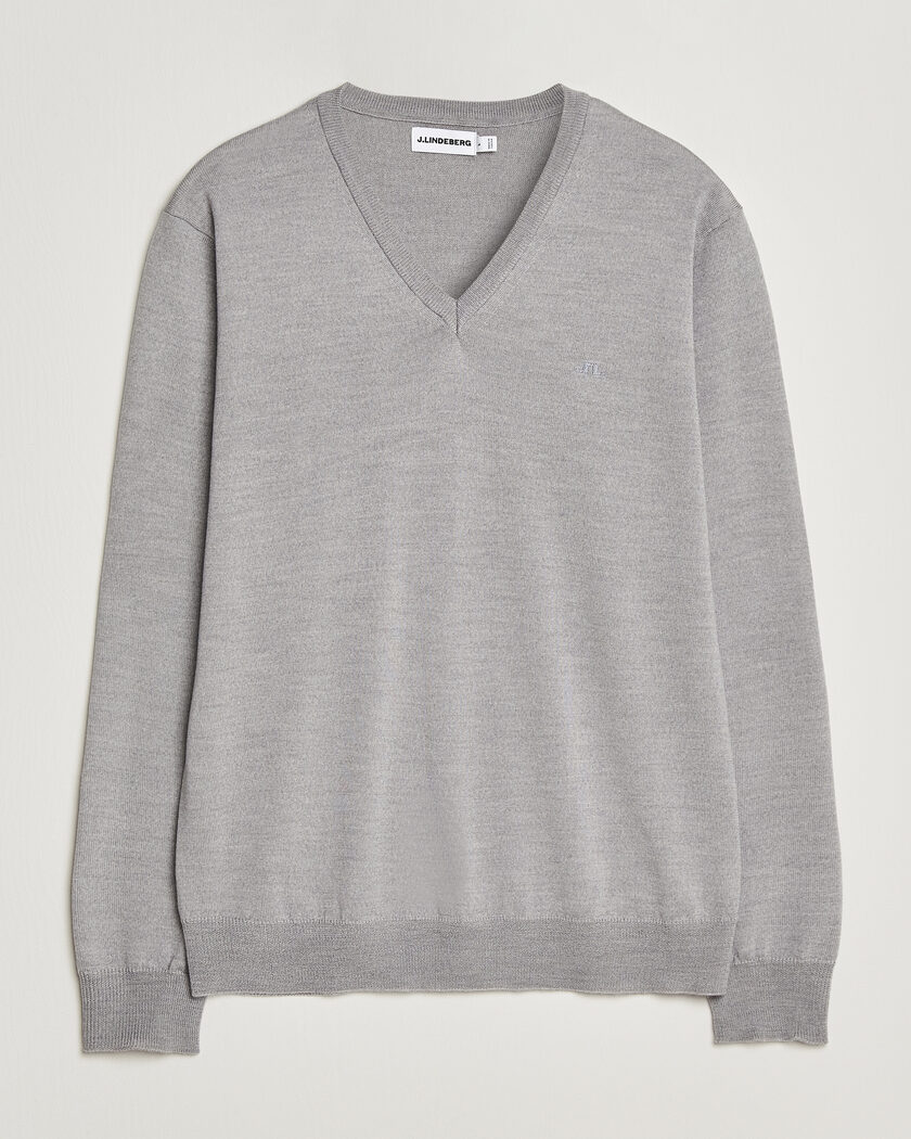 J.Lindeberg Lymann Merino V-Neck Pullover Light Grey Melange – Harmaa